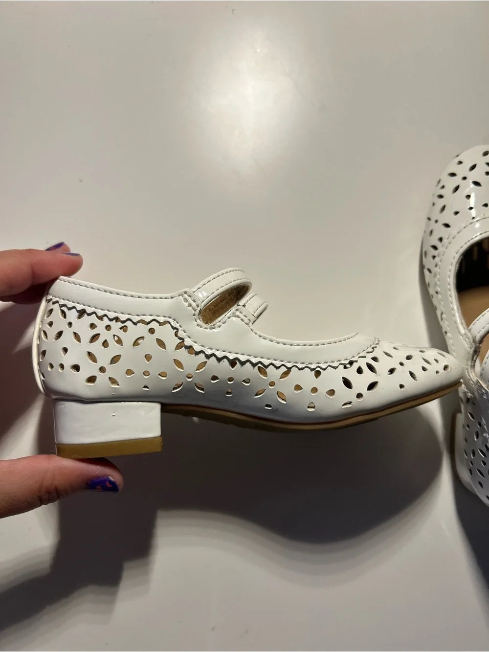 wonder nation White Girls' Double Strap Perforated Mary Jane Shoes
